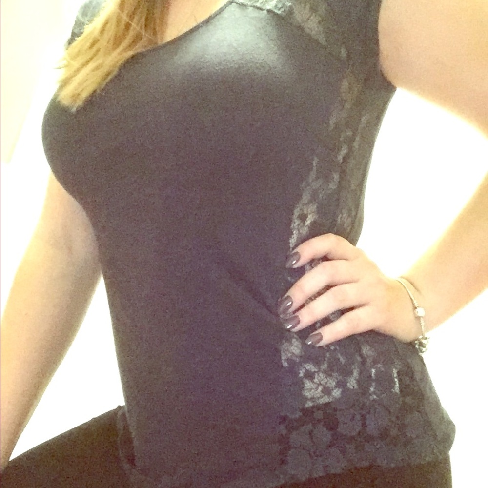 Dark blue tee with lace detail